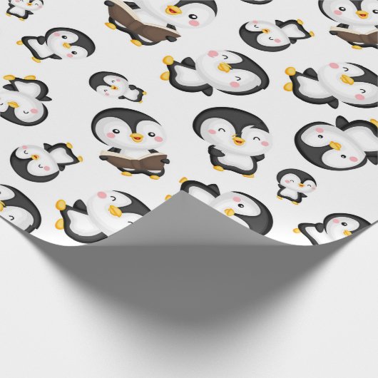 Joyful Penguins on White Cadeaupapier (Hoek)