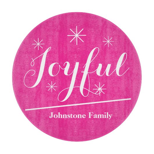 Joyful Personalized Familienaam Modern Chic Pink Snijplank (Voorkant)