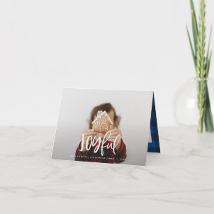 Joyful photo script text and tartan family holiday