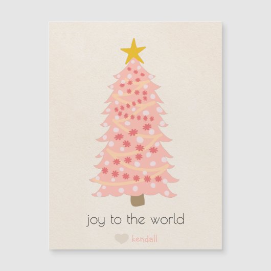 Joyful Pink Tree Custom Name Christmas Magnet Kaar (Voorkant)