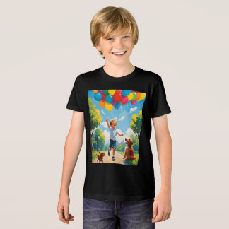 Joyful Playtime: Jongen en puppy in een levendig p Tri-Blend Shirt