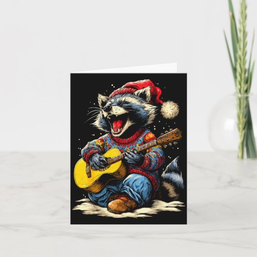 Joyful Raccoon Playing Guitar Animal Guitarist Chr Kaart (Voorkant)