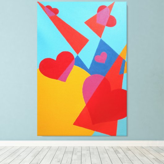 Joyful Red Hearts Abstract Print (Insitu (Houten vloer))