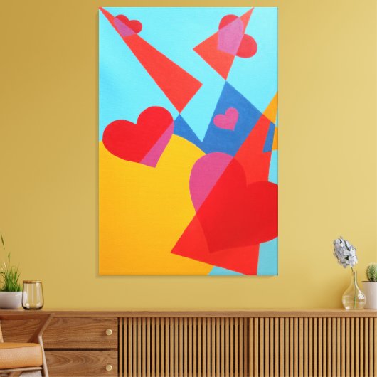 Joyful Red Hearts Abstract Print (Insitu (Woonkamer))