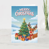 Joyful Reindeer Christmas Tree Greeting Card Kaart (Voorkant)