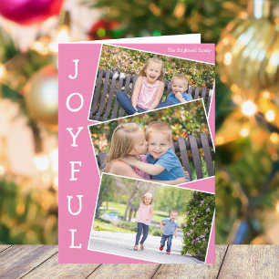 Joyful roze Kinder foto Schattige gevouwen kerst K Feestdagen Kaart