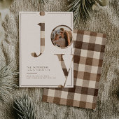 Joyful Rustic Brown Gingham Family Photo Christmas Feestdagenkaart