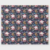 Joyful Santa and Reindeer Pattern Cadeaupapier (Vlak)