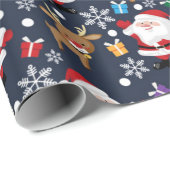 Joyful Santa and Reindeer Pattern Cadeaupapier (Rol Hoek)