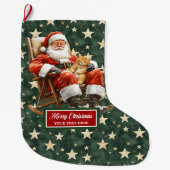 Joyful Santa Claus Christmas Stocking Custom Name Grote Kerstsok (Voorkant)