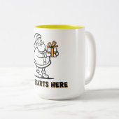 Joyful Santa with Gift Tweekleurige Koffiemok (Voorkant rechts)
