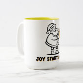 Joyful Santa with Gift Tweekleurige Koffiemok (Voorkant links)
