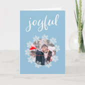 Joyful Script Blue Snowflake Lijst Foto Feestdagen Kaart (Voorkant)