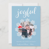Joyful Script Blue Snowflake Lijst Foto Feestdagenkaart (Voorkant)