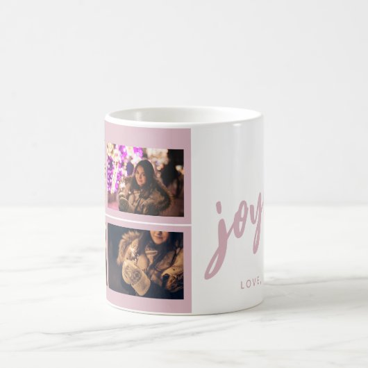 Joyful Script Blush roze 4 Photo Collage Keepslag Koffiemok (Center)
