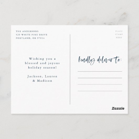 Joyful Script | Navy Holiday Foto Briefkaart (Achterkant)