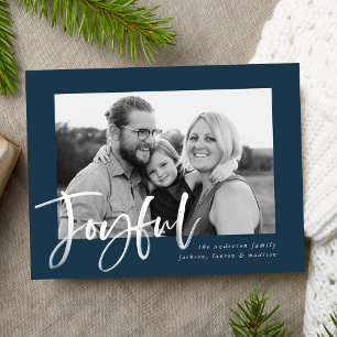 Joyful Script   Navy Holiday Foto Briefkaart