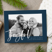 Joyful Script | Navy Holiday Foto Briefkaart