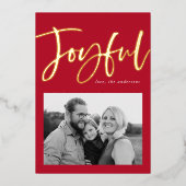 Joyful Script Red Photo Folie Feestdagenkaart (Voorkant)