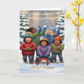 Joyful Snow Day – Kids Christmas Greeting Card Kaart (Gele Bloem)