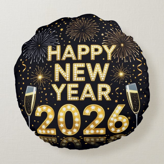 Joyful Snowflake New Year Round Pillow Rond Kussen (Achterkant)