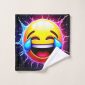 Joyful Splash: Laughing Emoji Art Bad Handdoek (Wasdoekje)