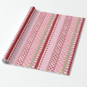 Joyful Stripe Roze Kerst Cadeaupapier (Uitgerold)