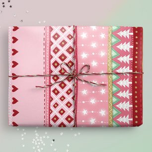 Joyful Stripe Roze Kerst Cadeaupapier