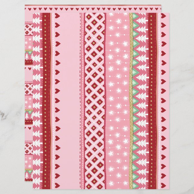 Joyful Stripe Roze Kerst Scrapbook Paper (Voorkant / Achterkant)