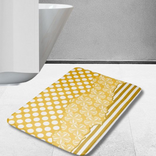 Joyful Stripes Floral Polka Dot Layered Yellow Badmat
