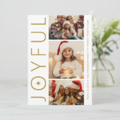 Joyful Three Photo White and Antique Gold Feestdagenkaart (Staand voorkant)