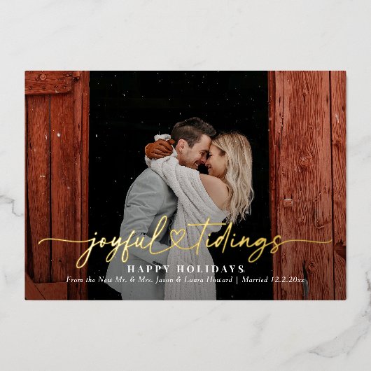 Joyful Tidings Echte Folie Passen getrouwd Vakanti Folie Feestdagenkaart (Voorkant)