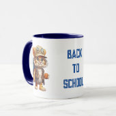 Joyful Tiger Cub met rugzak en koffie Mok (Voorkant links)