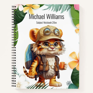 Joyful Tiger Cub met rugzak en koffie Notitieboek