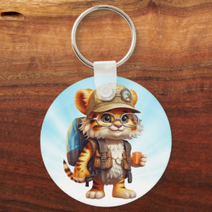 Joyful Tiger Cub met rugzak en koffie Sleutelhanger