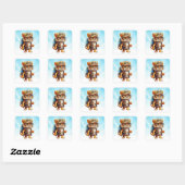 Joyful Tiger Cub met rugzak en koffie Vierkante Sticker (Vel)