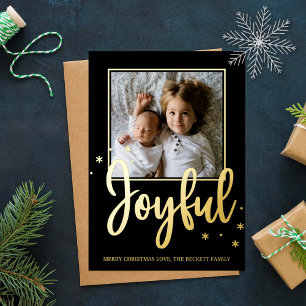 Joyful Typography Script Moderne Photo Kerstmis Folie Feestdagen Briefkaart