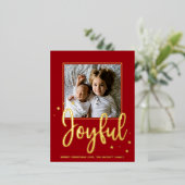 Joyful Typography Script Moderne Photo Kerstmis Folie Feestdagen Briefkaart (Staand Voorkant)