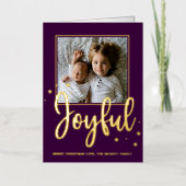 Joyful Typography Script Moderne Photo Kerstmis Folie Feestdagenkaart (Voorkant)