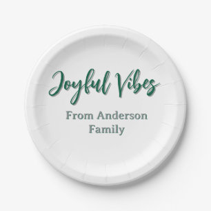Joyful vibes kerst groen vakantie familienaam papieren bordje