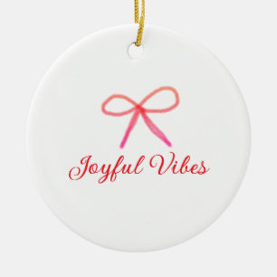 Joyful vibes kerst RED BOW vakantie familienaam Keramisch Ornament
