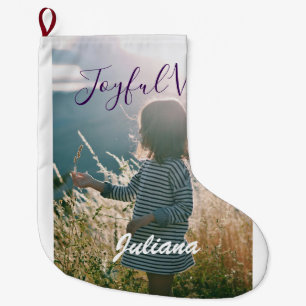 Joyful vibes kinder foto paarse feestdagen naam ge grote kerstsok