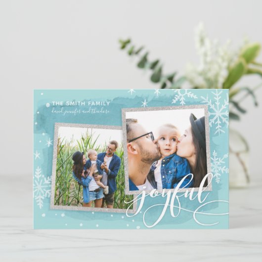 Joyful Wasting Kerstmis Multi Photo Collage Feestdagenkaart (Staand voorkant)