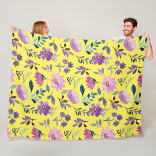 Joyful wildflower patroon Summer bright Yellow Fleece Deken