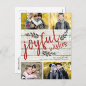 Joyful Wish Rustic Red Christmas 4 Fotocollage Feestdagenkaart (Voorkant / Achterkant)