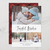 Joyful Wishes Modern Brusn Script Photo met Kerstm Feestdagenkaart (Voorkant / Achterkant)