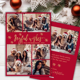 Joyful Wishes Rood Goud Fotocollage Kerstmis Feestdagenkaart
