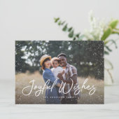 Joyful Wishes Script Sneeuwfoto Kerstmis Feestdagenkaart (Staand voorkant)