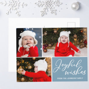 Joyful Wishes Slate Blue 3 Family Photo Holiday Briefkaart