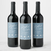 Joyful Wishes Slate Blue Kerstbomen Custom Wijn Etiket (Flessen)